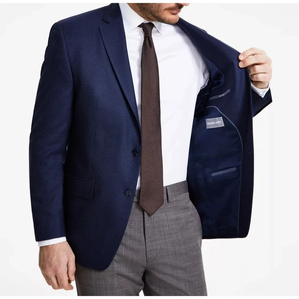 Michael Kors Men's Classic-Fit Houndstooth Sport Coat 54L Navy